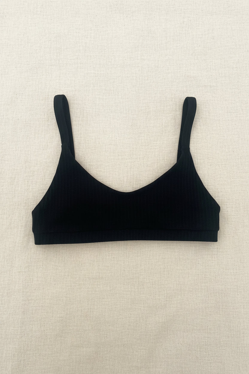 scalloped eco rib bra black