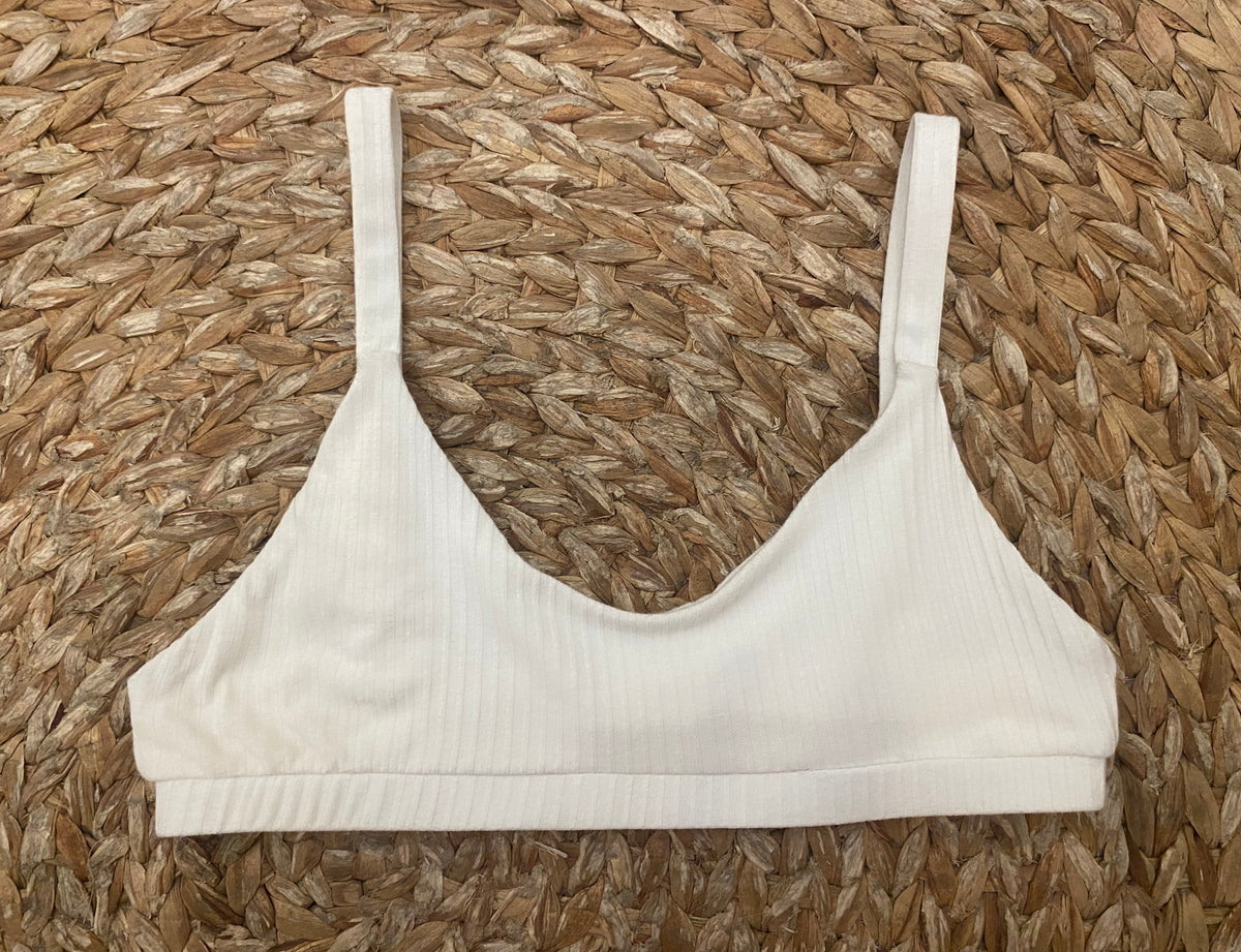 scalloped eco rib bra white