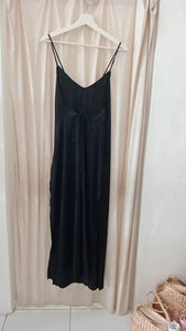 low back maxi dress -black eco satin-