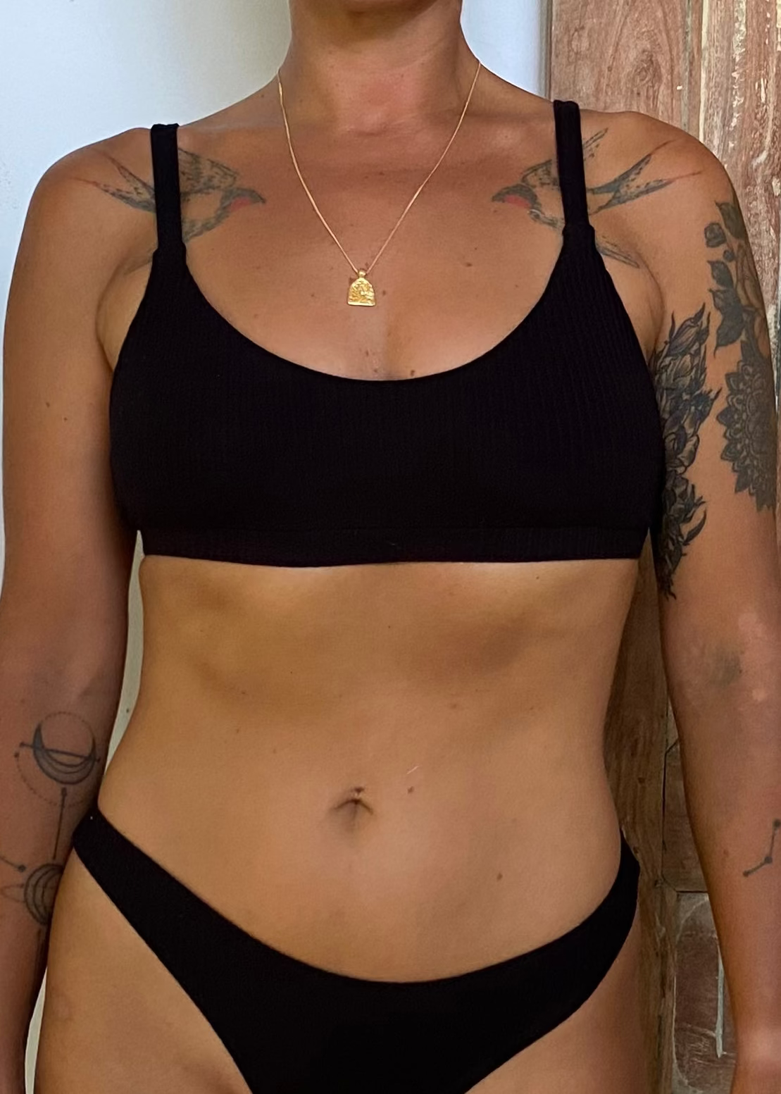 scalloped eco rib bra black