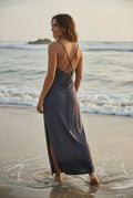 low back maxi dress - smokey blue