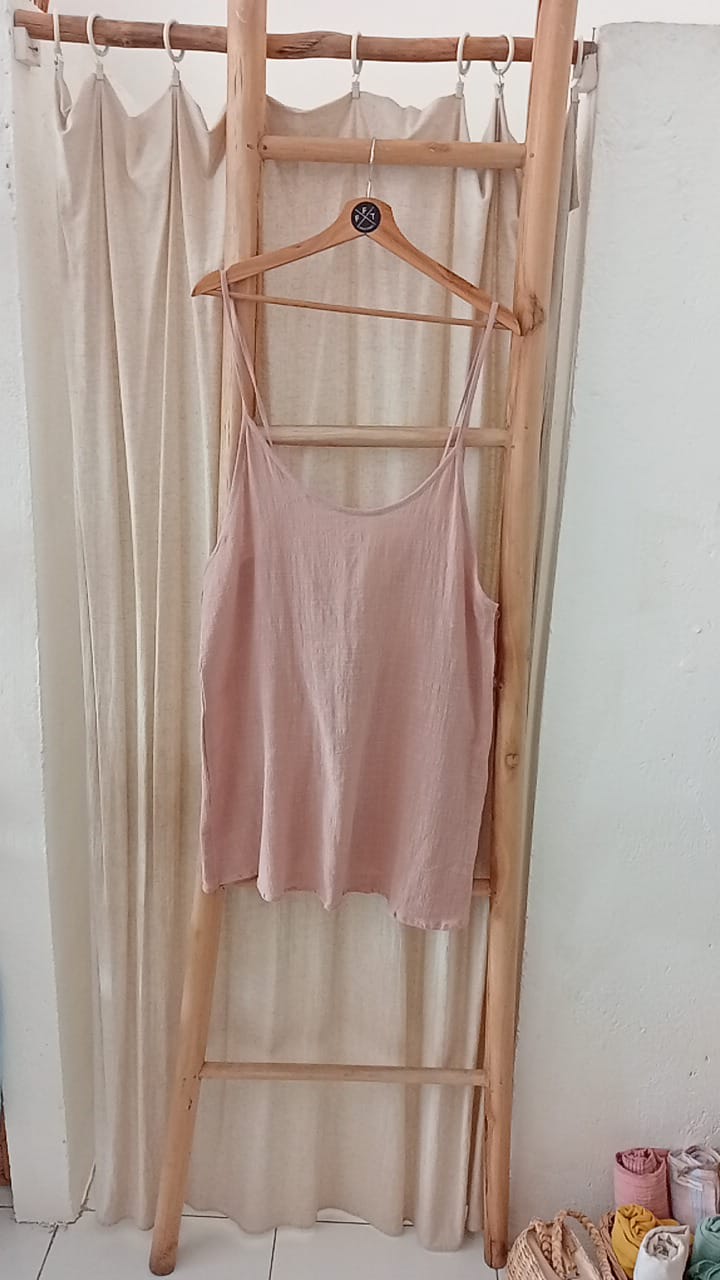 Low back organic cotton TAN muslin dress