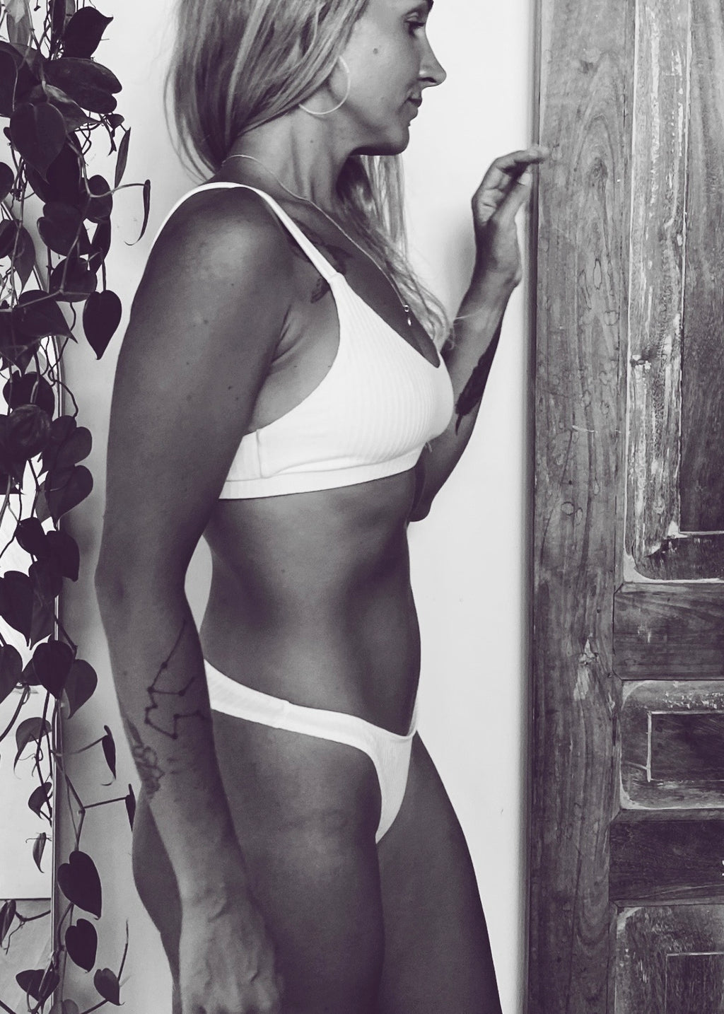 scalloped eco rib bra white