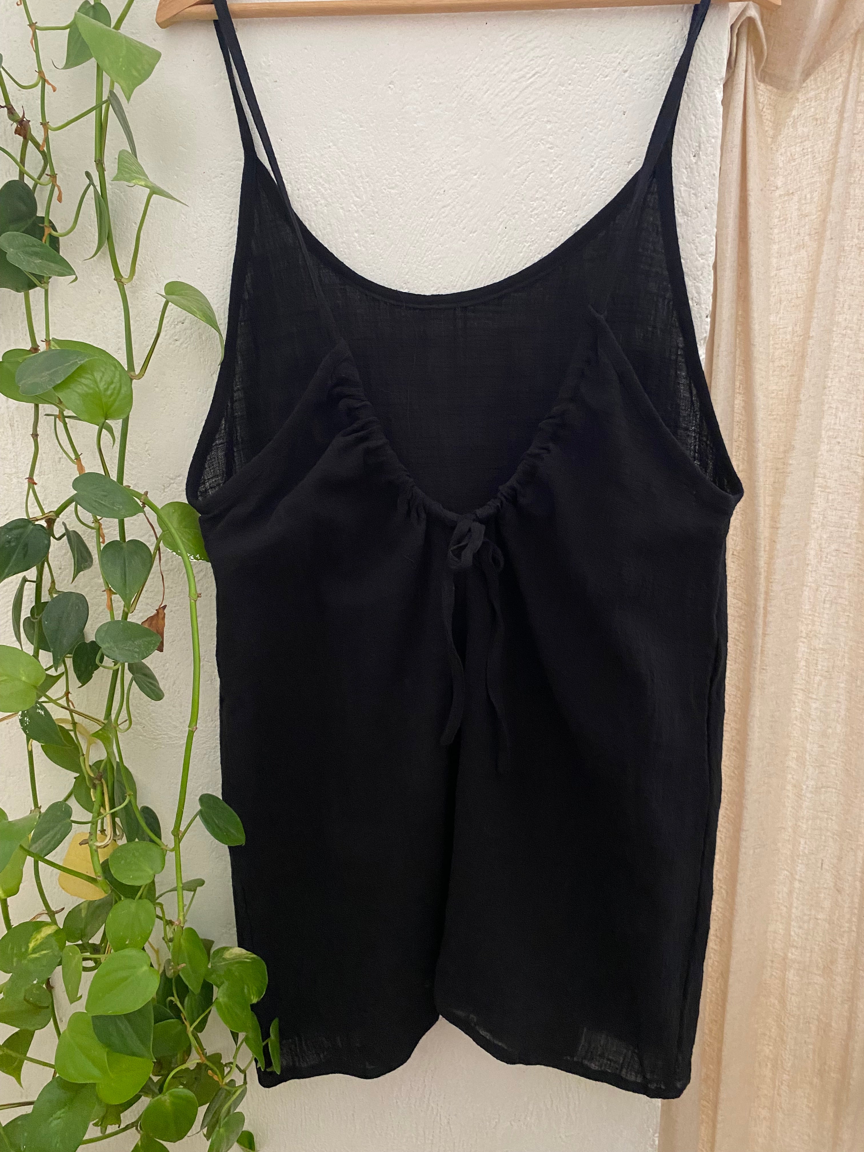 low back organic cotton muslin dress - black