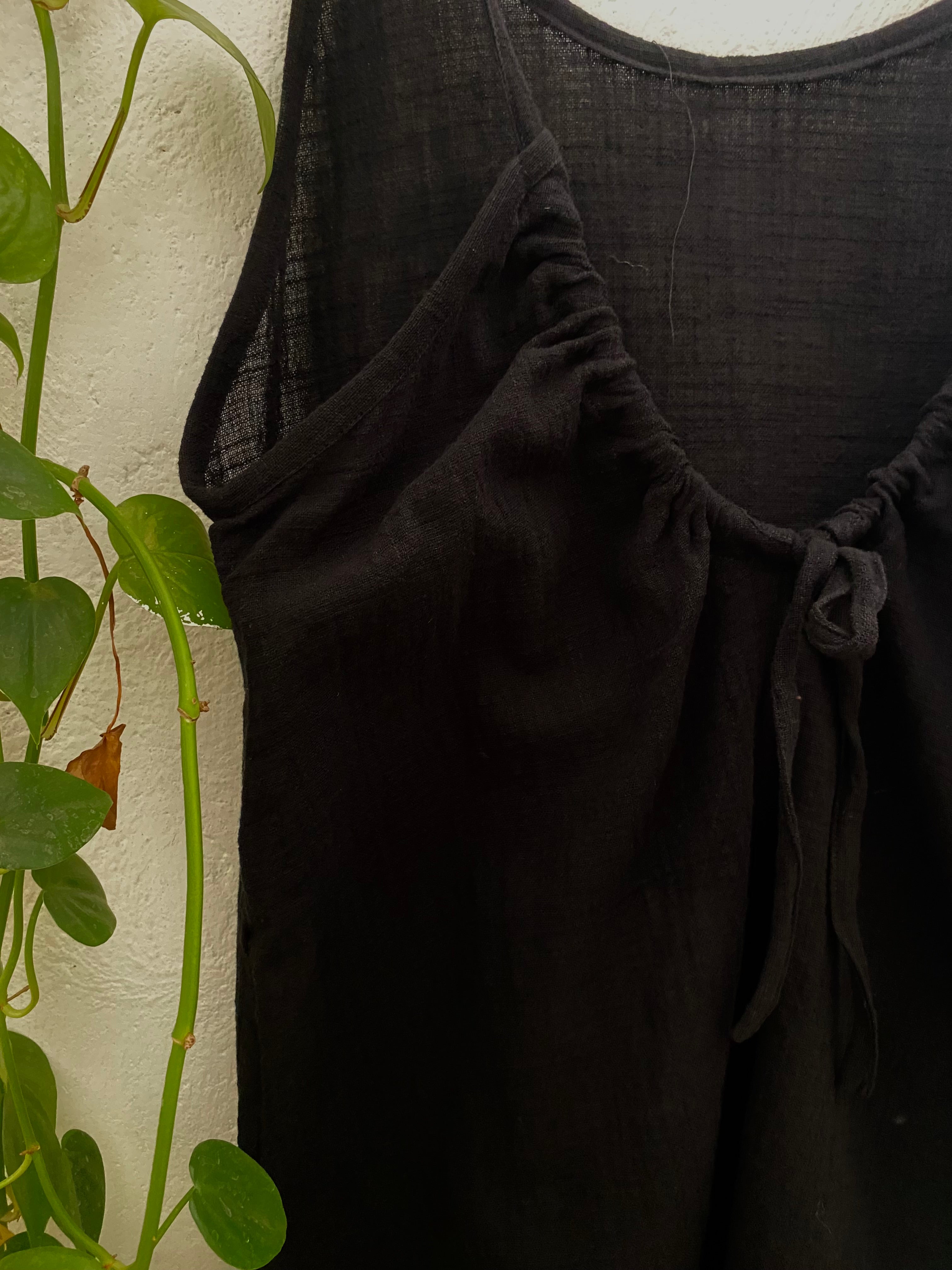 low back organic cotton muslin dress - black