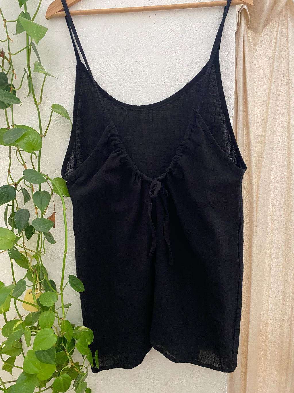 low back organic cotton muslin dress - black