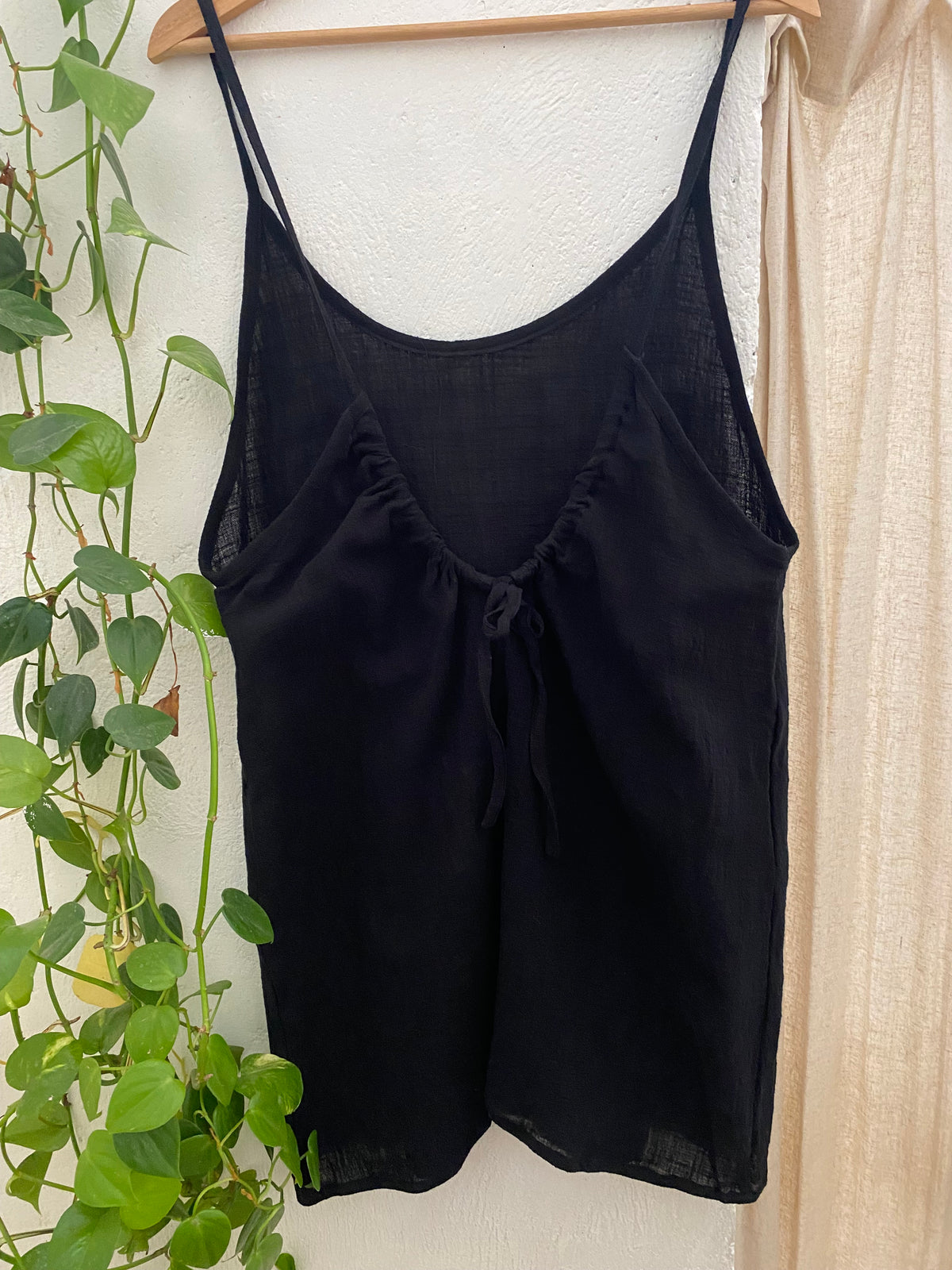 low back organic cotton muslin dress - black