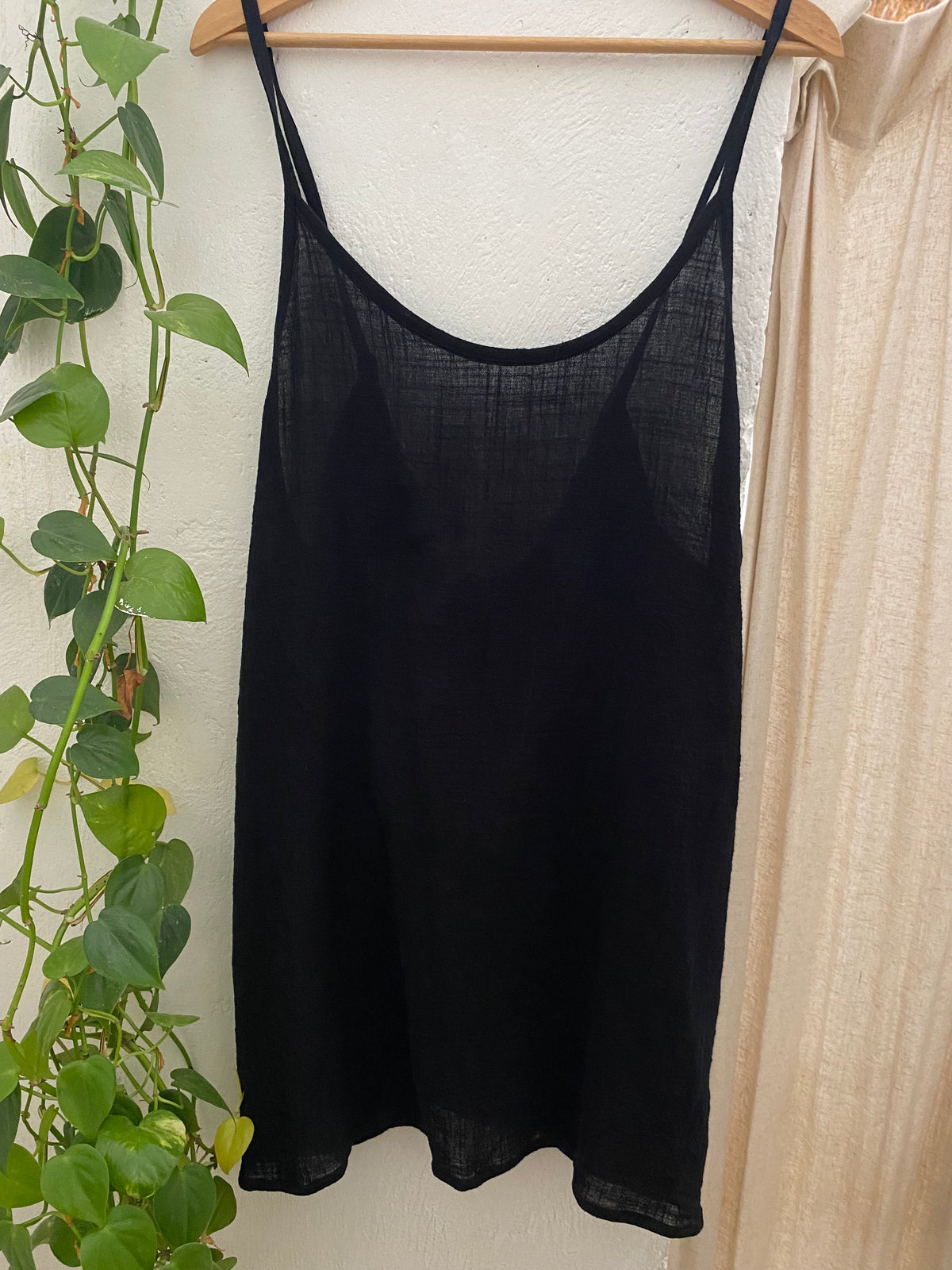 low back organic cotton muslin dress - black