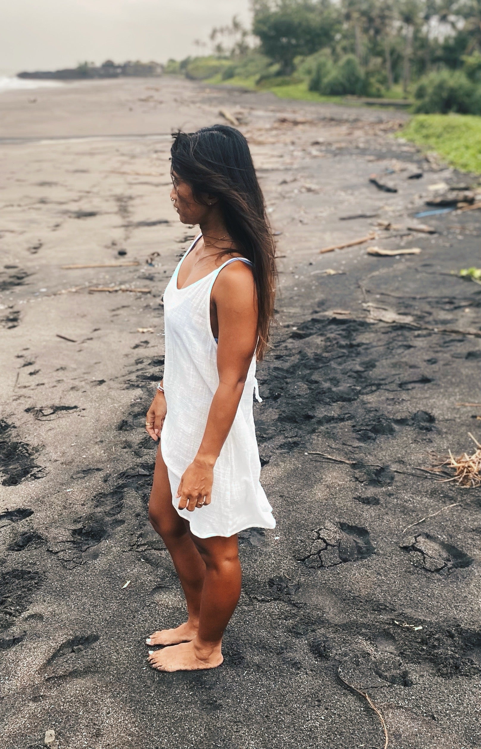 Low back organic cotton WHITE muslin dress