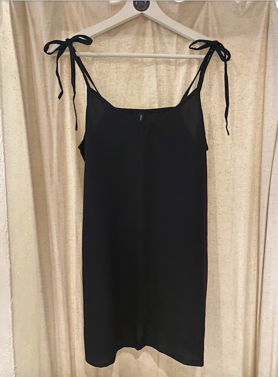 Flipflop and Treacle black eco rayon cami slip dress with tie shoulder straps. Lightweight and floaty.