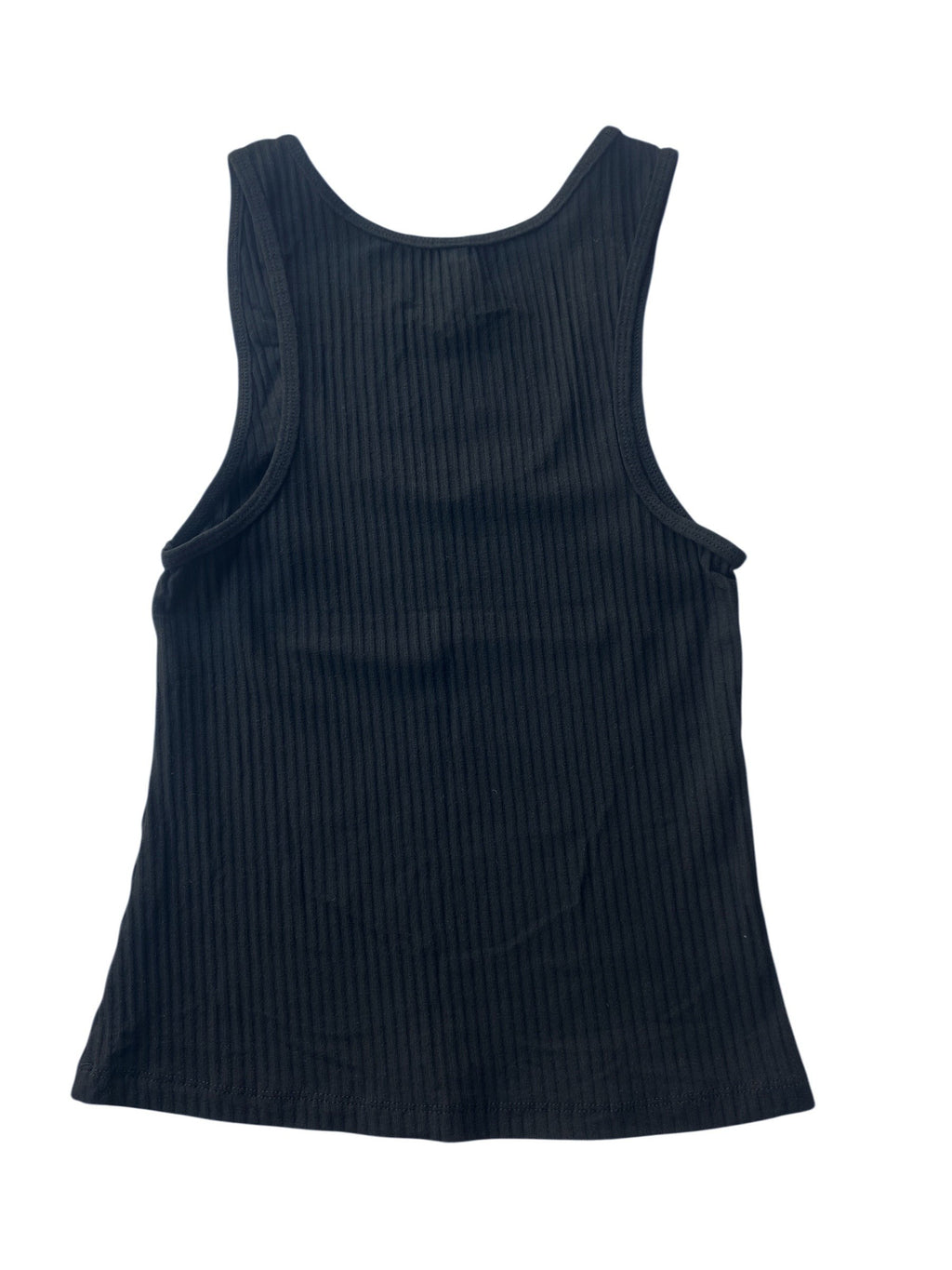 Flipflop and Treacle classic black ribbed vest made from ecovera rib, a sustainable wood pulp material.