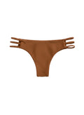 Flipflop and Treacle Sandbar bikini bottom in tobacco brown, featuring a cheeky cut and triple strap detail on the sides. Made from recycled fabric.