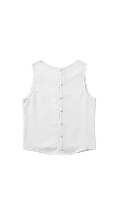 Flipflop and Treacle white sleeveless eco rayon top with high neck and button back detailing